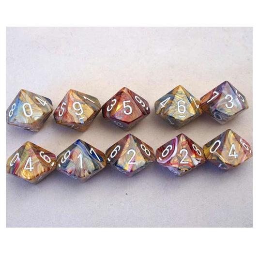 Chessex - Signature - 16mm Polyhedral D10 10-Dice Set - Festive Carousel with White