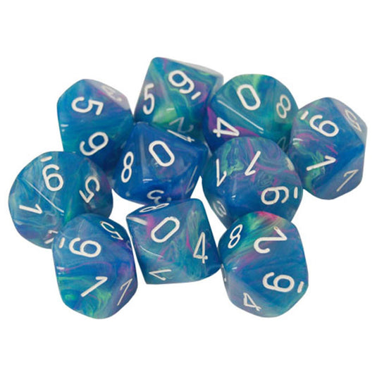 Chessex - Signature - 16mm Polyhedral D10 10-Dice Set - Festive Waterlily with White