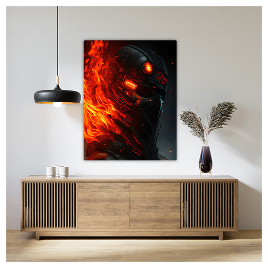 Exo Grafix - Metal Poster - Flaming Cyberpunk Warrior