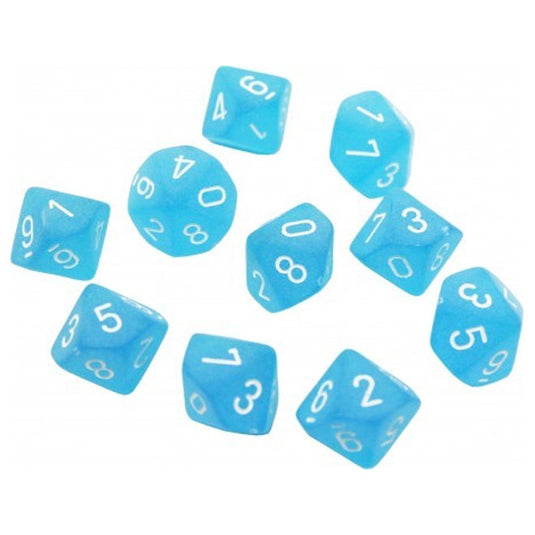 Chessex - Signature - 16mm Polyhedral D10 10-Dice Set - Frosted Caribbean Blue with White