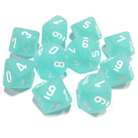 Chessex - Signature - 16mm Polyhedral D10 10-Dice Set - Frosted Teal with White