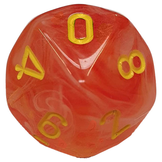 Chessex - 16mm D10/100 Single Dice - Ghostly glow - Orange with Yellow