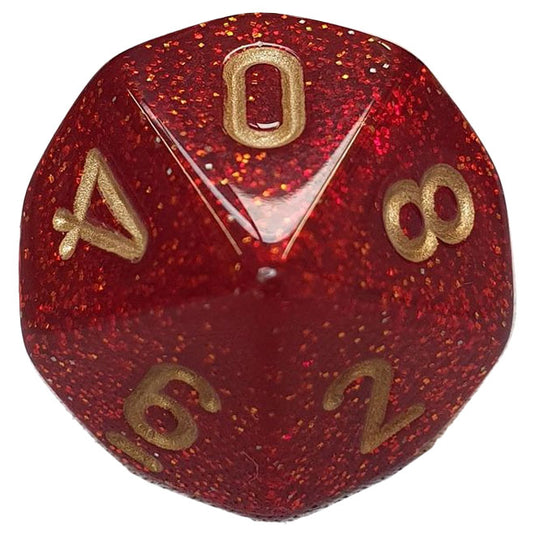 Chessex - 16mm  D10/100 Single Dice - Glitter - Ruby with Gold
