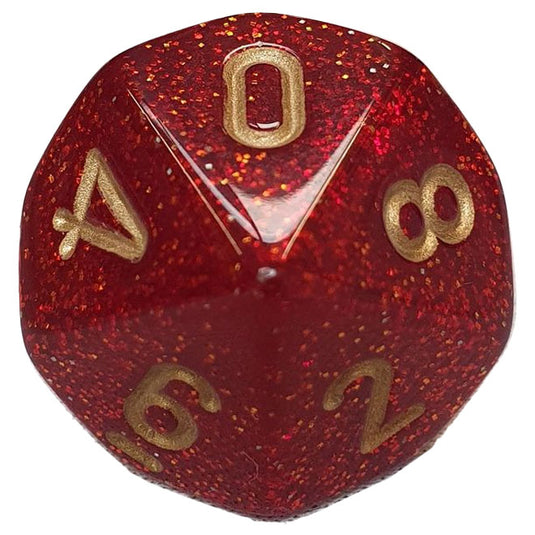 Chessex - 16mm D10/100 Single Dice - Glitter - Ruby with Gold
