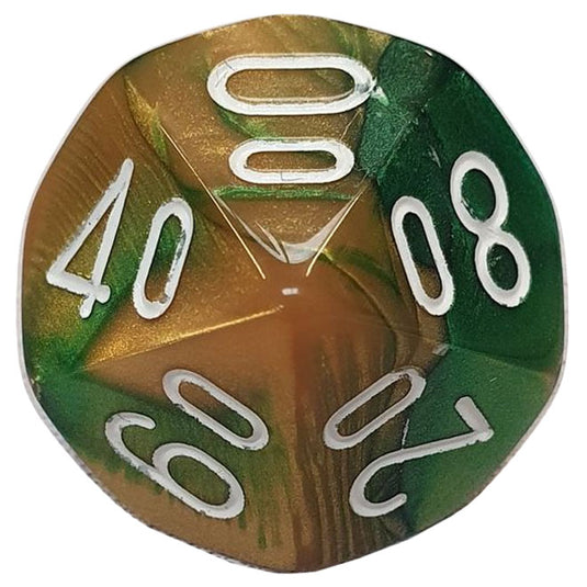 Chessex - Gemini 16mm D10/100 - Gold-Green w/White