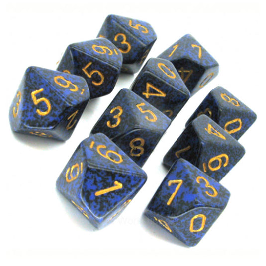 Chessex - Speckled Polyhedral D10 10-Dice Blocks - Golden Cobalt