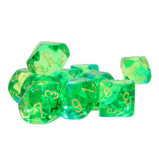 Chessex - Gemini - Green-Teal/yellow - Luminary Set of 10 d10s
