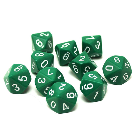 Chessex - Opaque Polyhedral D10 10-Dice Blocks - Green/white