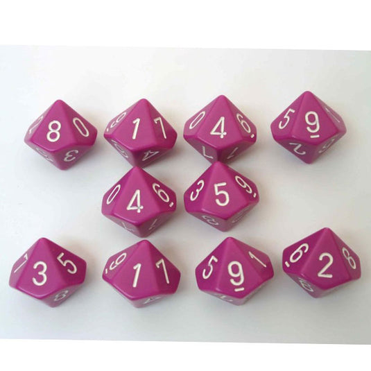 Chessex - Opaque Polyhedral D10 10-Dice Blocks - Light Purple/white