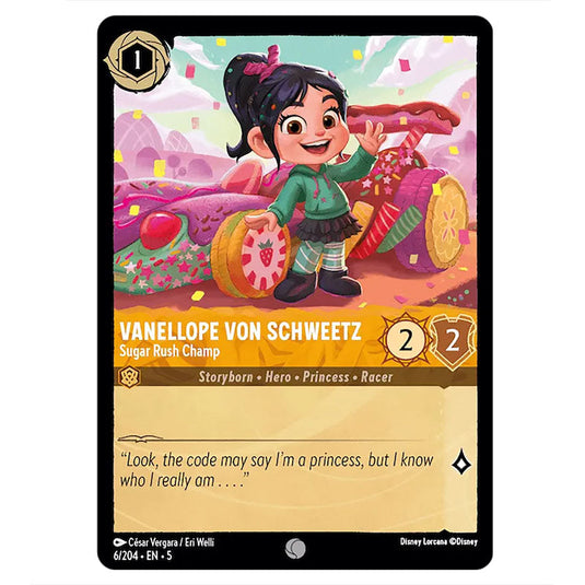 Vanellope von Schweetz - Sugar Rush Champ 6/204 card from the Lorcana set Shimmering Skies