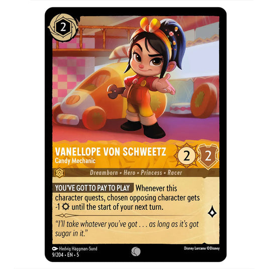 Vanellope von Schweetz - Candy Mechanic 9/204 card from the Lorcana set Shimmering Skies