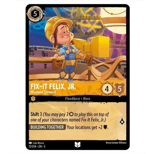 Fix-It Felix, Jr. - Niceland Steward 12/204 card from the Lorcana set Shimmering Skies