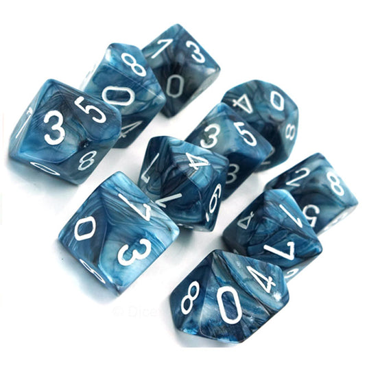Chessex - Signature - 16mm Polyhedral D10 10-Dice Set - Lustrous Slate with White