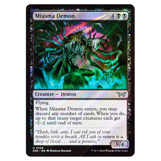 Miasma Demon 0109 card from the Magic The Gathering set Duskmourn: House of Horror