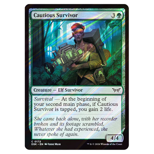 Cautious Survivor 0172 card from the Magic The Gathering set Duskmourn: House of Horror