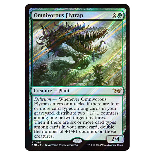 Omnivorous Flytrap 0192 card from the Magic The Gathering set Duskmourn: House of Horror