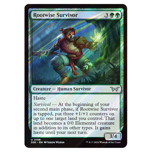 Rootwise Survivor 0196 card from the Magic The Gathering set Duskmourn: House of Horror