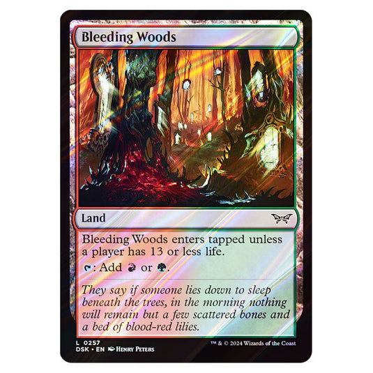Bleeding Woods 0257 card from the Magic The Gathering set Duskmourn: House of Horror