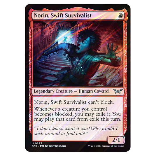 Norin, Swift Survivalist 0297 card from the Magic The Gathering set Duskmourn: House of Horror
