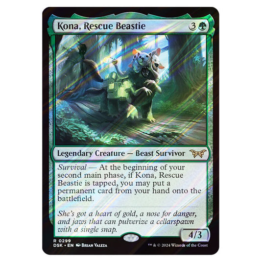 Kona, Rescue Beastie 0299 card from the Magic The Gathering set Duskmourn: House of Horror