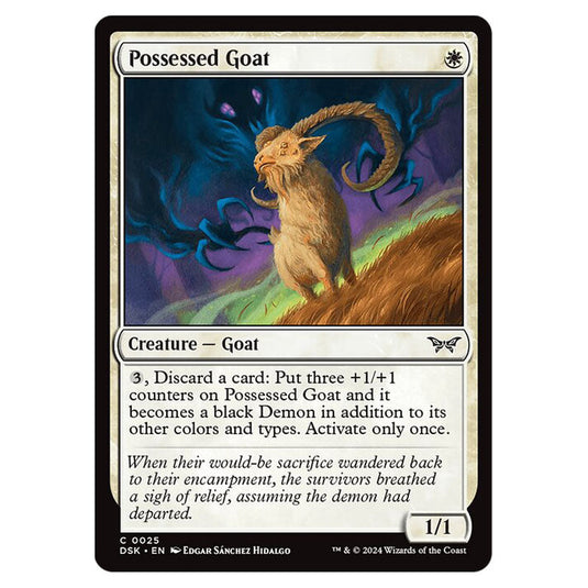 Possessed Goat 0025 card from the Magic The Gathering set Duskmourn: House of Horror