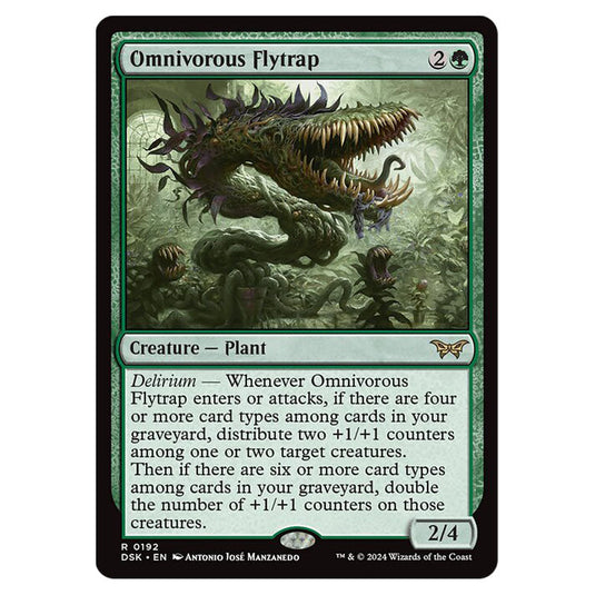 Omnivorous Flytrap 0192 card from the Magic The Gathering set Duskmourn: House of Horror