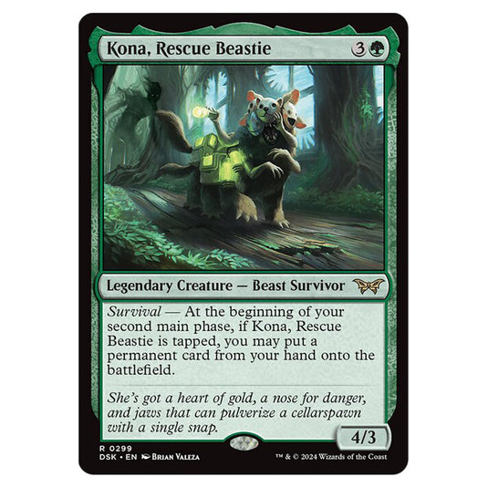 Kona, Rescue Beastie 0299 card from the Magic The Gathering set Duskmourn: House of Horror