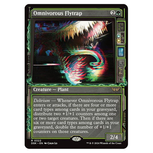 Omnivorous Flytrap 0322 card from the Magic The Gathering set Duskmourn: House of Horror
