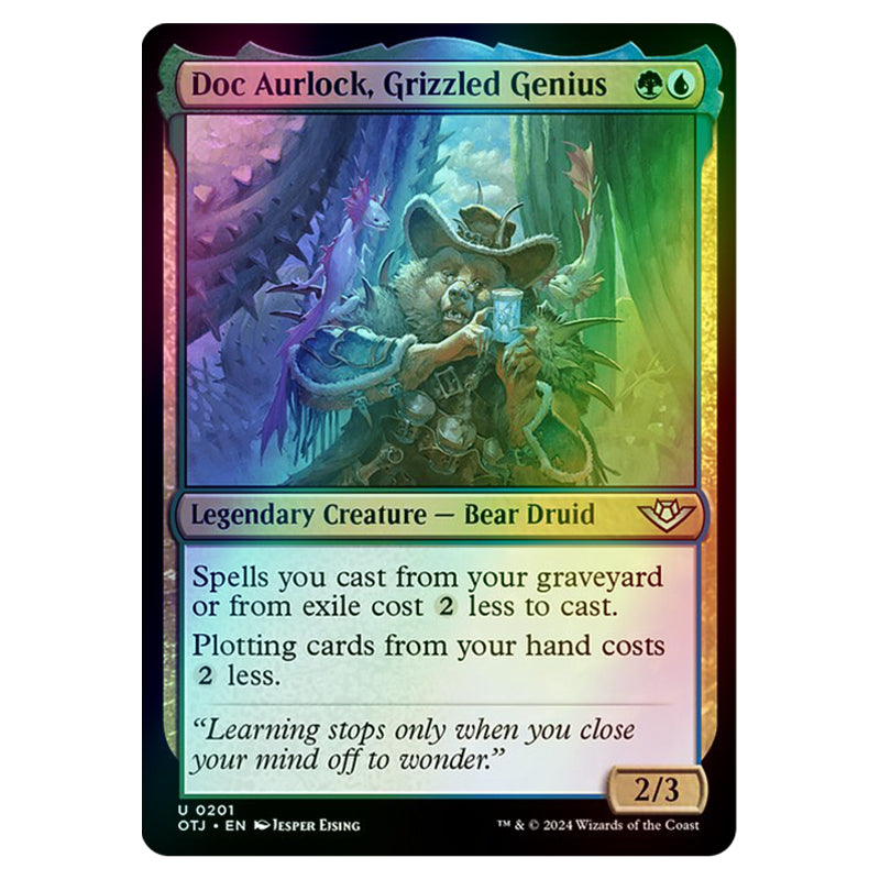 mtg plotting cards Doc Aurlock, Grizzled Genius | Outlaws of Thunder Junction Plot (You may pay and exile this card from your hand o:plot Scryfall Magic: The