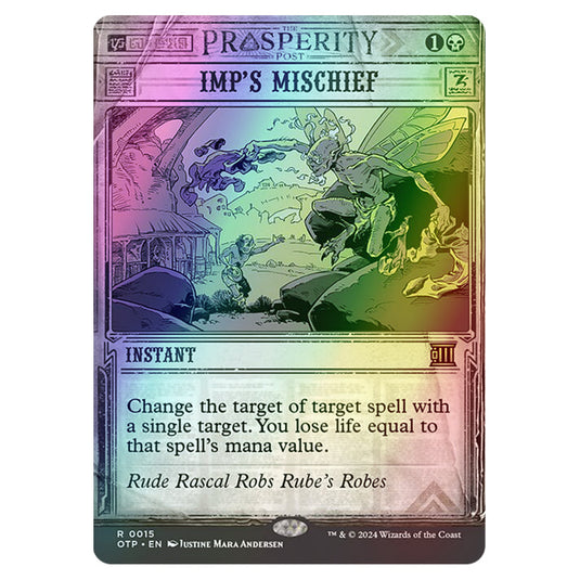 Magic The Gathering - Outlaws of Thunder Junction - Breaking News - Imp's Mischief (Prosperity Showcase) - 0015 (Foil)