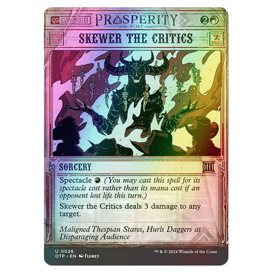 Magic The Gathering - Outlaws of Thunder Junction - Breaking News - Skewer the Critics (Prosperity Showcase) - 0026 (Foil)