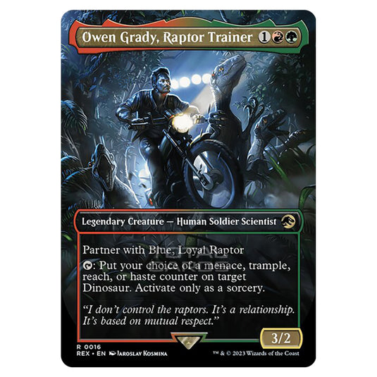 Magic The Gathering - The Lost Caverns of Ixalan - Jurassic World Collection - Owen Grady, Raptor Trainer (Borderless Card) - 0016
