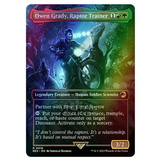 Magic The Gathering - The Lost Caverns of Ixalan - Jurassic World Collection - Owen Grady, Raptor Trainer (Borderless Card) - 0016 (Foil)
