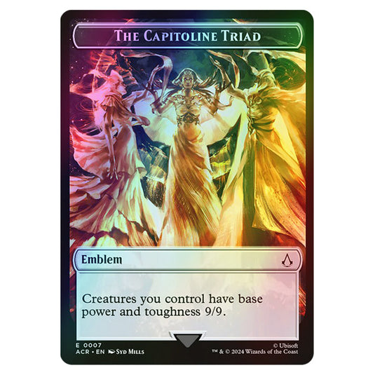 The Capitoline Triad Emblem 0007 card from the Magic The Gathering set Universes Beyond - Assassin's Creed - Tokens