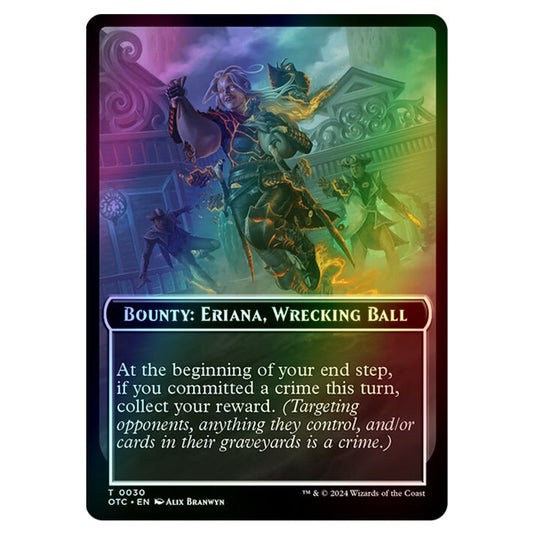 Magic The Gathering - Outlaws of Thunder Junction - Commander Tokens - Bounty - Eriana, Wrecking Ball // Wanted! - 0030 (Foil)