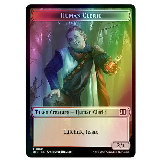 Magic The Gathering - Outlaws of Thunder Junction - Breaking News Tokens - Human Cleric - 0001 (Foil)