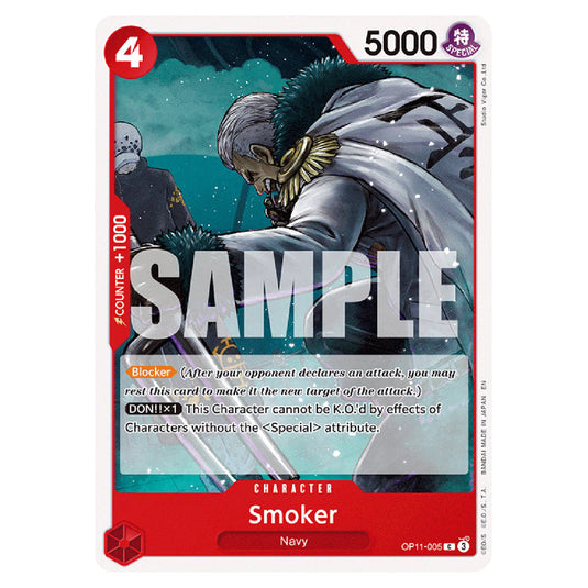 Smoker OP11-005 card from the One Piece set A Fist of Divine Speed