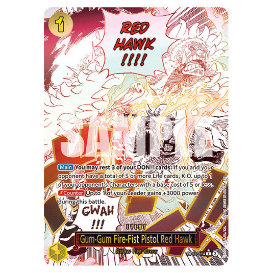 Gum-Gum Fire-Fist Pistol Red Hawk OP11-114a card from the One Piece set A Fist of Divine Speed