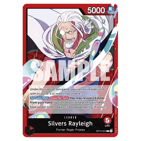 Silvers Rayleigh OP12-001 card from the One Piece set Legacy of the Master