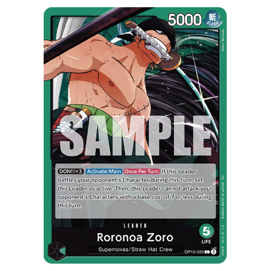 Roronoa Zoro OP12-020 card from the One Piece set Legacy of the Master