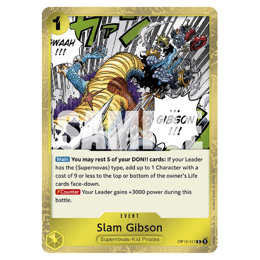 Slam Gibson OP12-117 card from the One Piece set Legacy of the Master