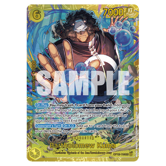 Bartholomew Kuma OP12-119 card from the One Piece set Legacy of the Master