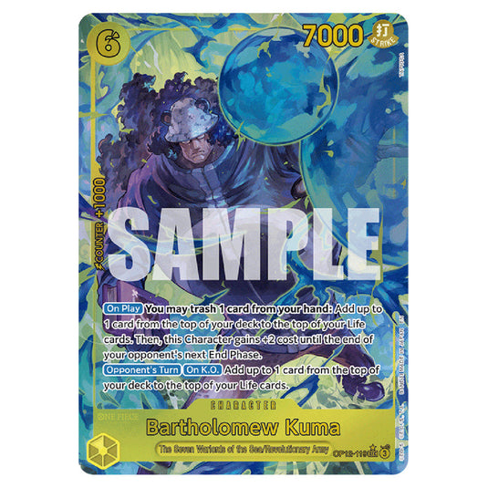 Bartholomew Kuma OP12-119a card from the One Piece set Legacy of the Master