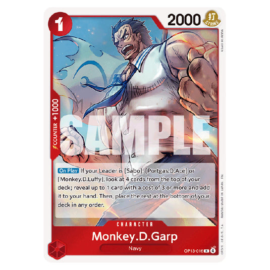 Monkey.D.Garp OP13-016 card from the One Piece set Carrying on his Will