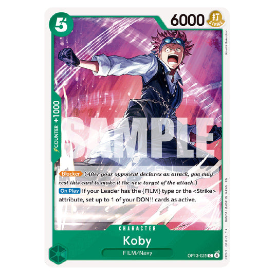 Koby OP13-025 card from the One Piece set Carrying on his Will