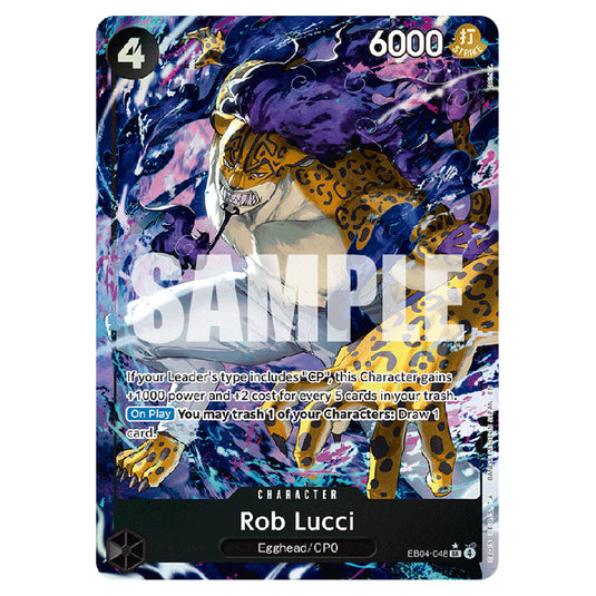 Rob Lucci EB04-048a card from the One Piece set Adventure on Kami's Island