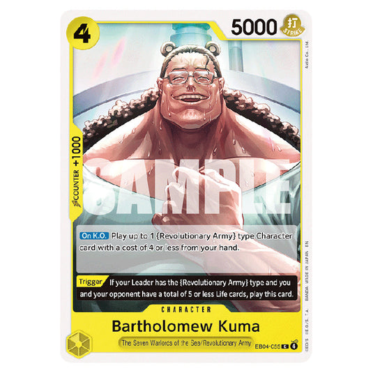 Bartholomew Kuma EB04-055 card from the One Piece set Adventure on Kami's Island