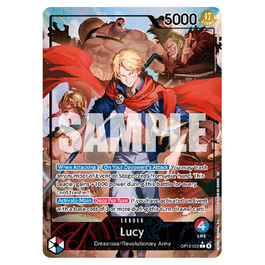 Lucy OP15-002a card from the One Piece set Adventure on Kami's Island