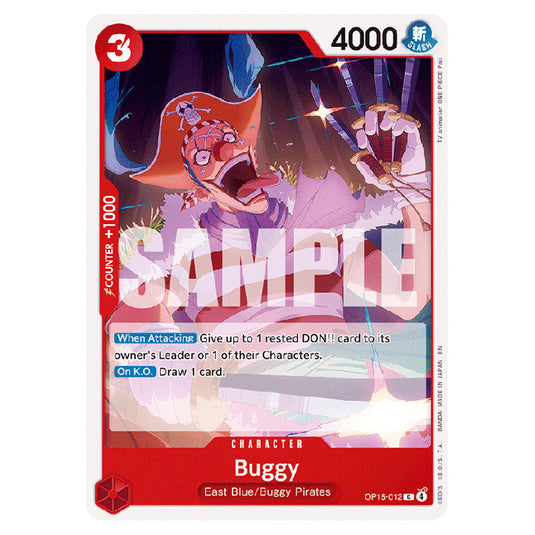 Buggy OP15-012 card from the One Piece set Adventure on Kami's Island