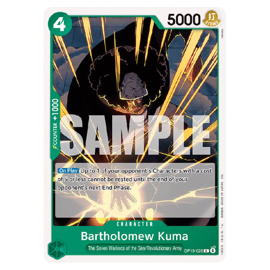 Bartholomew Kuma OP15-029 card from the One Piece set Adventure on Kami's Island